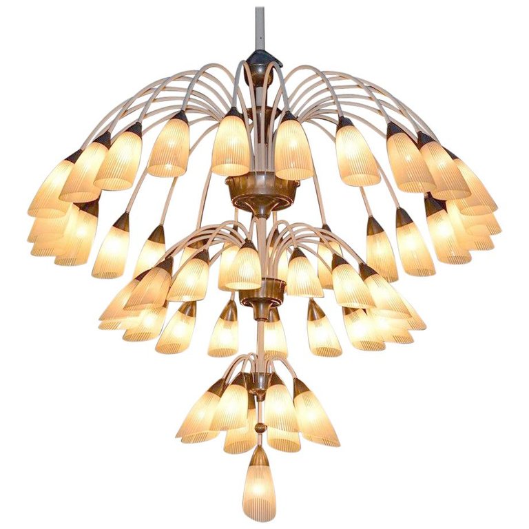 1 of 2 Huge Extra Large 1950s Italian Chandelier with 49 Tulip Glass Shades
