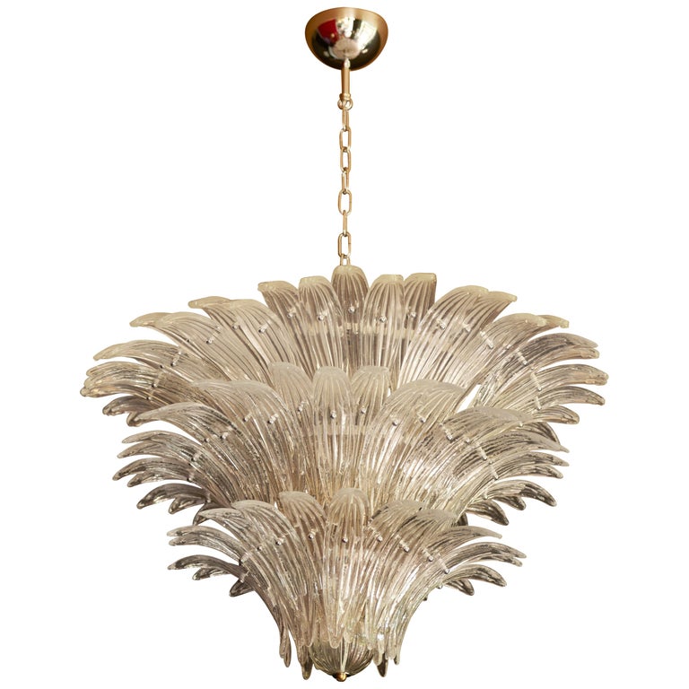 Palmette Murano Glass Chandelier of Flush Mount in the Manner of Barovier & Toso