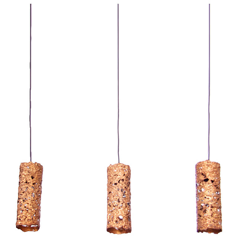 Set of Three Copper Brutalist Pendant Lamps