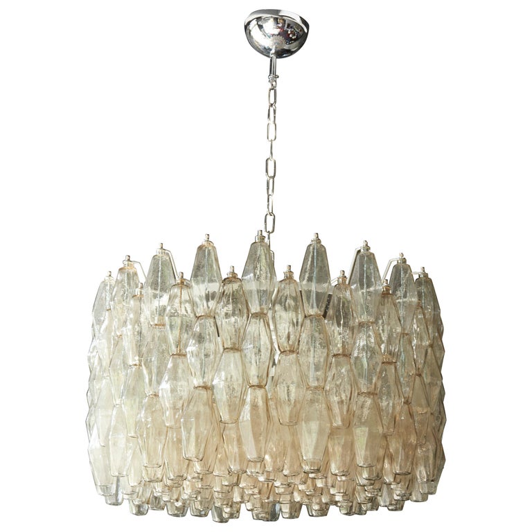 Huge Polyhedral Murano Glass Drum Chandelier in the Manner of Venini