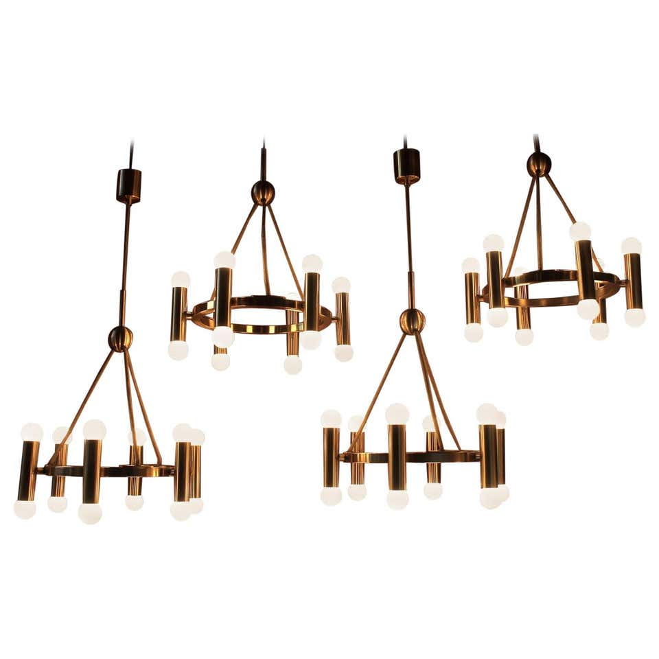 Set of 4 Church Chandelier Heavy Brass, Germany, 1960s