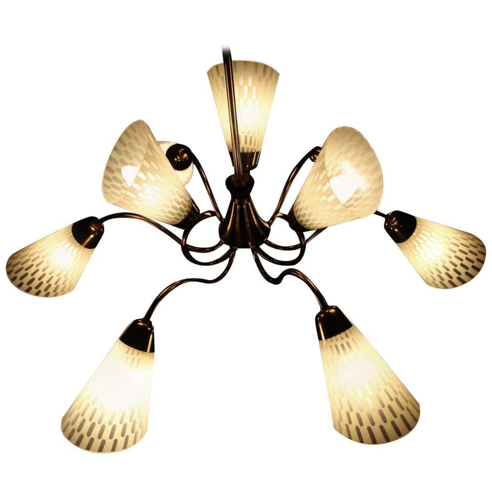 Butterfly Chandelier Brass and Art Glass, Germany, 1950s