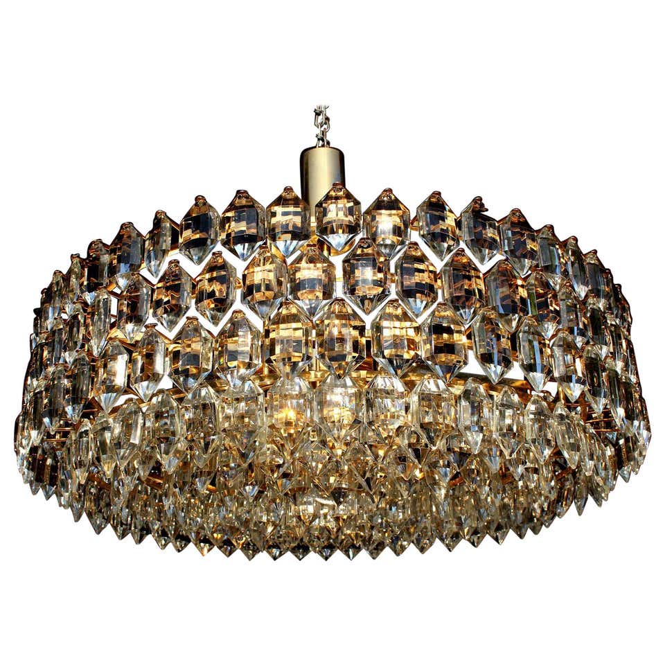 Grand Gilt Schröder & Co. Drum 8-Tier Lead Crystal Chandelier, Germany, 1970s