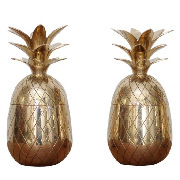 One of two Huge Brass Pineapple Ice Bucket or Trinket or Candy Box