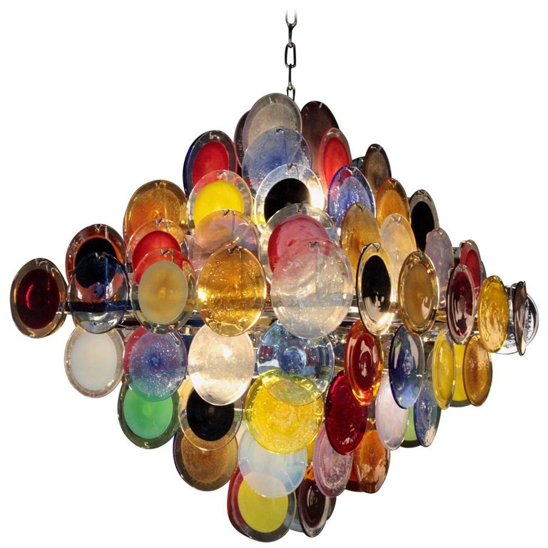 Monumental Multi-Color Murano Glass Disc Chandelier by Vistosi